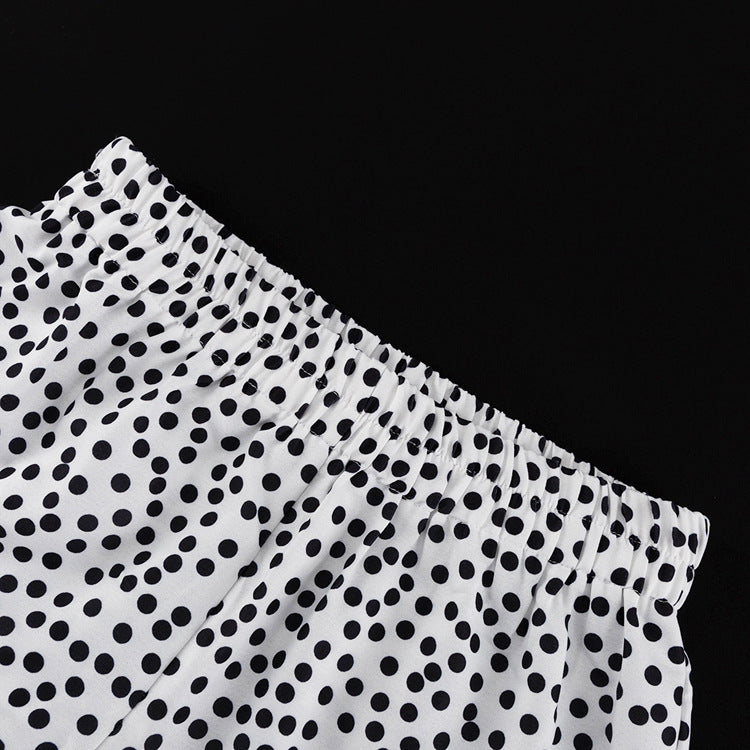 Polka Dot Print Loose Long Sleeve Shirt Wide Leg Pants Fashion Two Piece Set 13