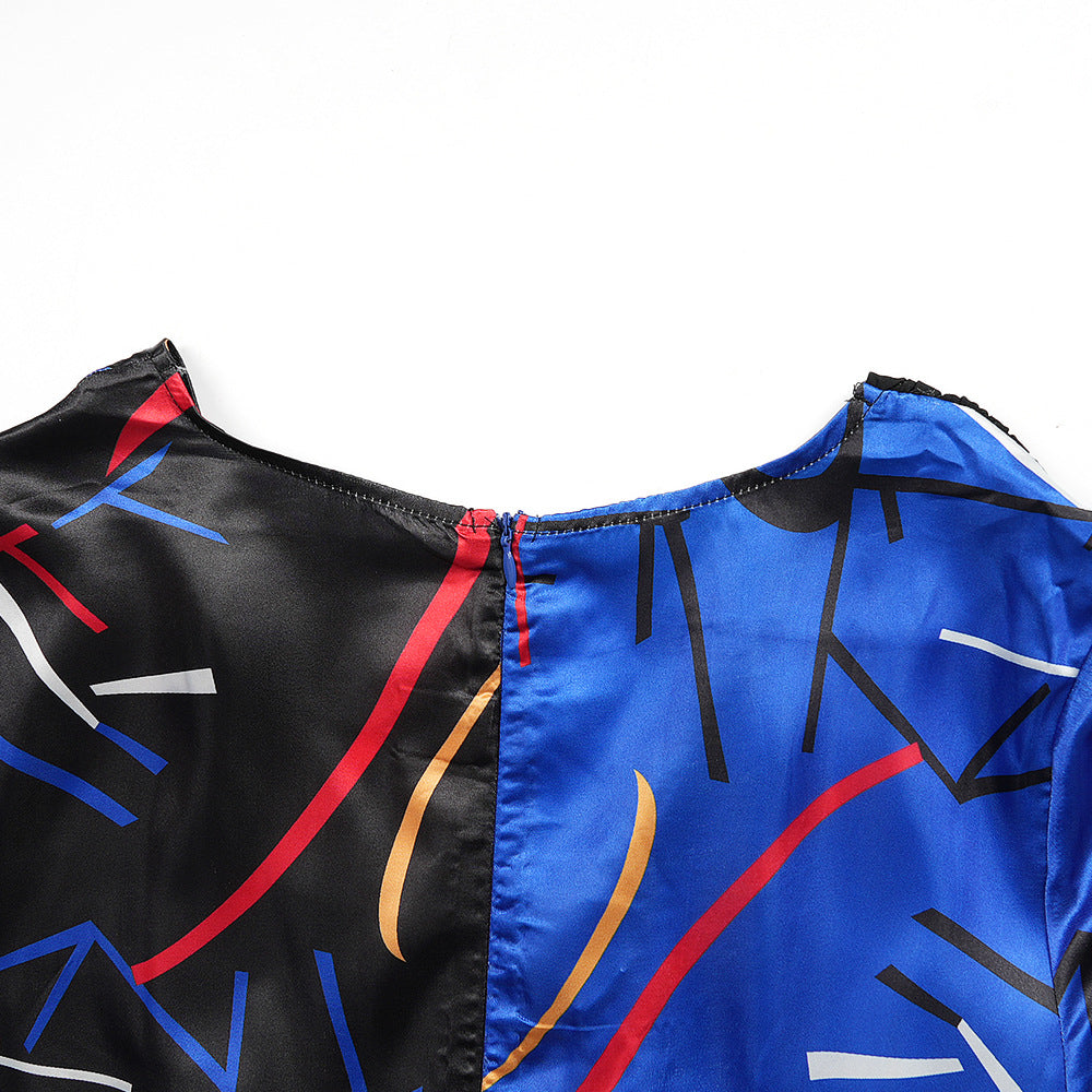 Africa Women's Muslim Color Block Print Plus Size Long Dress 19