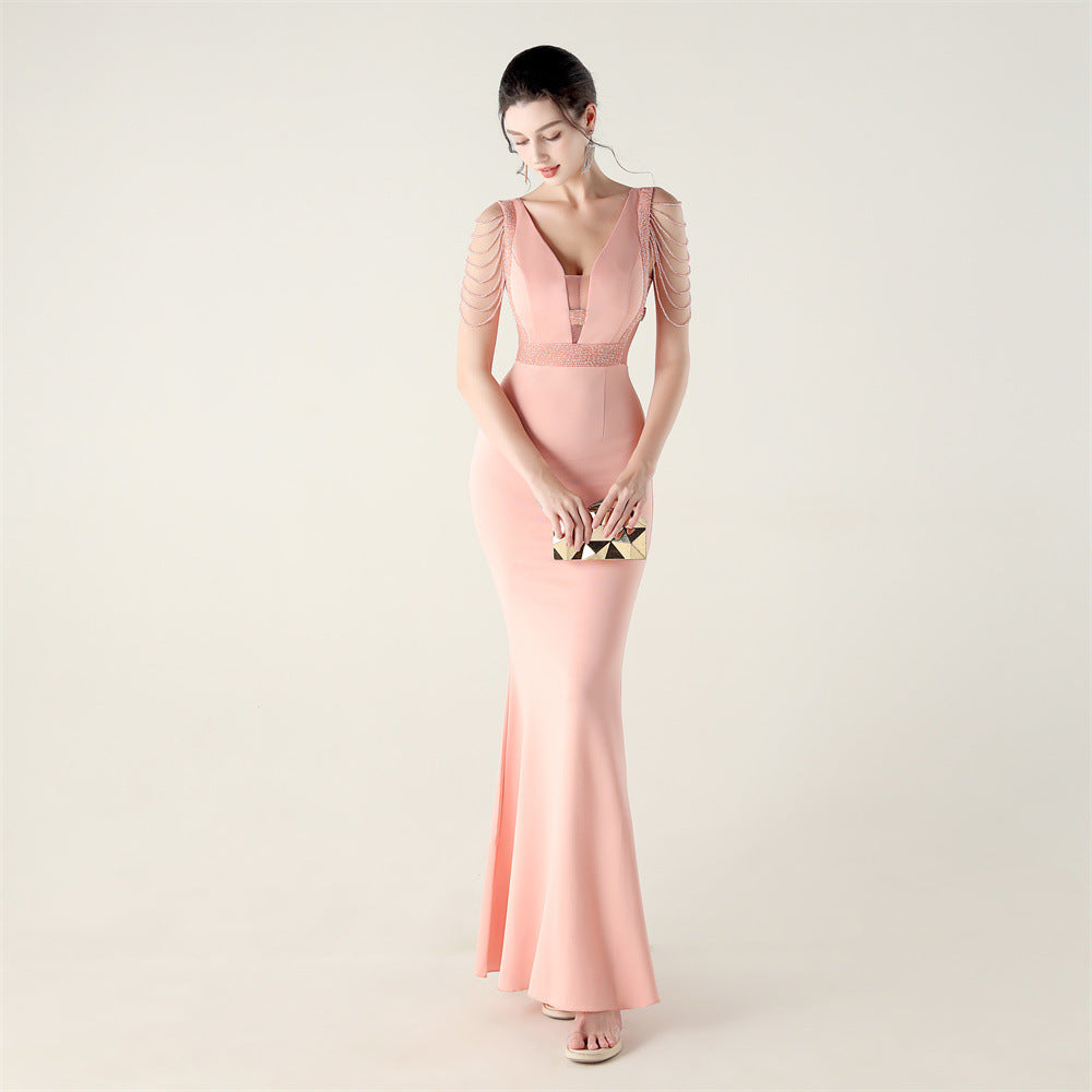 Deep V-Neck Beaded Slim Fit Formal Parties Weddings Evening Dress 14
