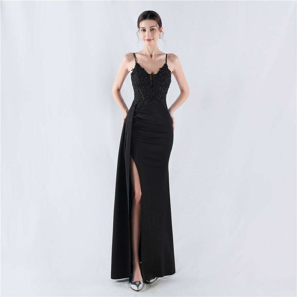 Women Beaded Flowered Fishbone Evening Dress 6
