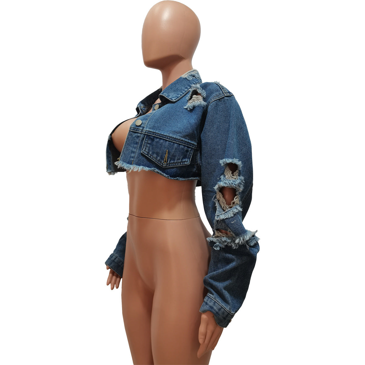 Women Irregular Denim Ripped Wash Casual Jacket 10