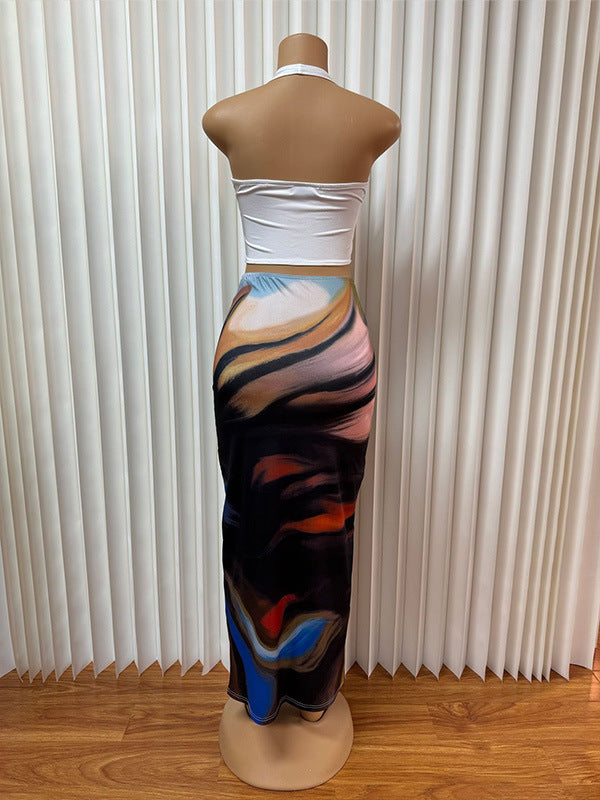 Women Printed Crop Top and Skirt Two-piece Set 5