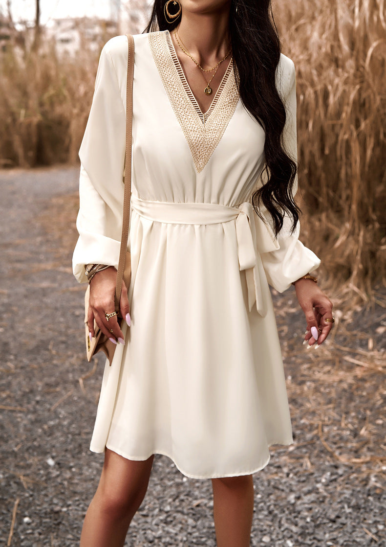 Dress Autumn And Winter Chic Elegant V Neck Long Sleeve Dress