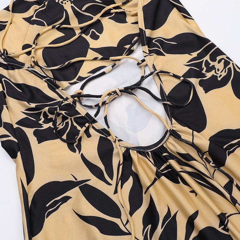 Women Printed Sexy Backless Strap Dress 18