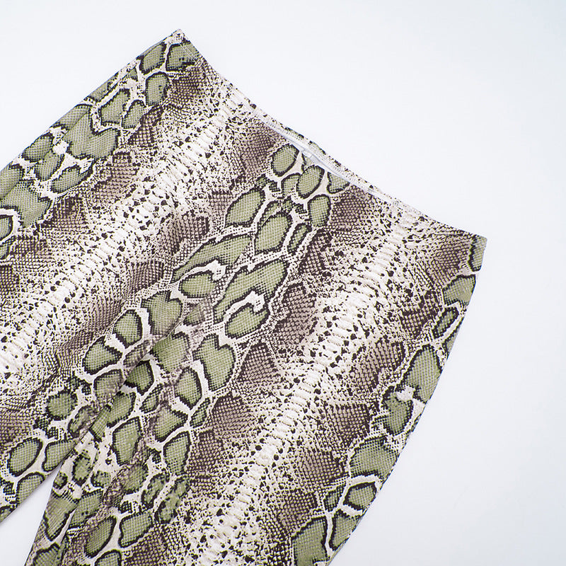 Women Fall Snake Print Halter Neck Sleeveless Top and Pants Two-Piece Set 15