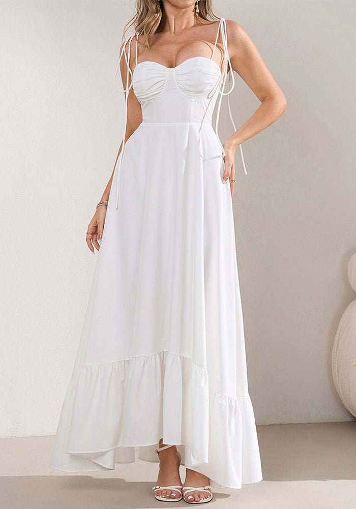 Summer Strap Lace-Up Sexy Low-Back Pleated Maxi Dress
