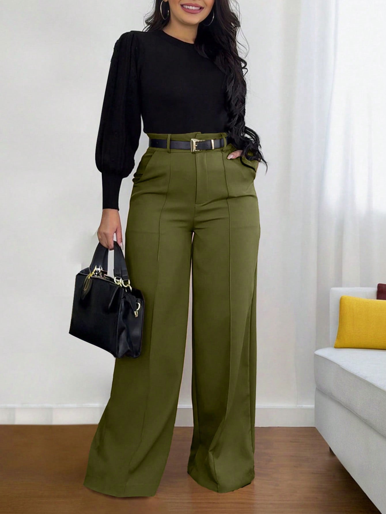 Women's Autumn Career Solid Color Wide-Leg Trousers Loose Straight-Leg Pants 5