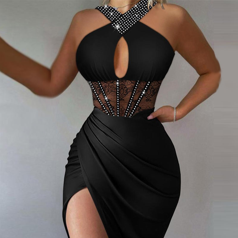 Women'S Straps Solid Satin Tight Fitting Club Dress 5