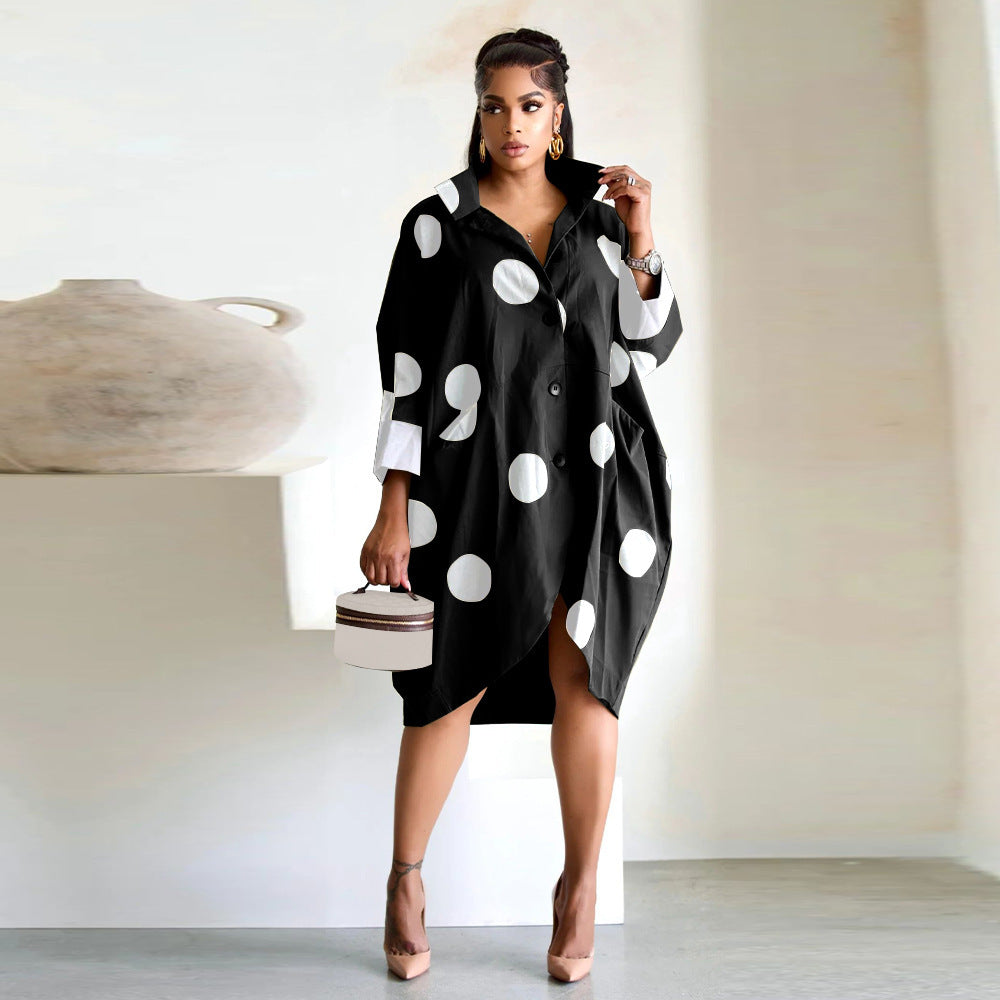 Women Printed Nine Quarter Sleeve Pocket Shirt Dress 3