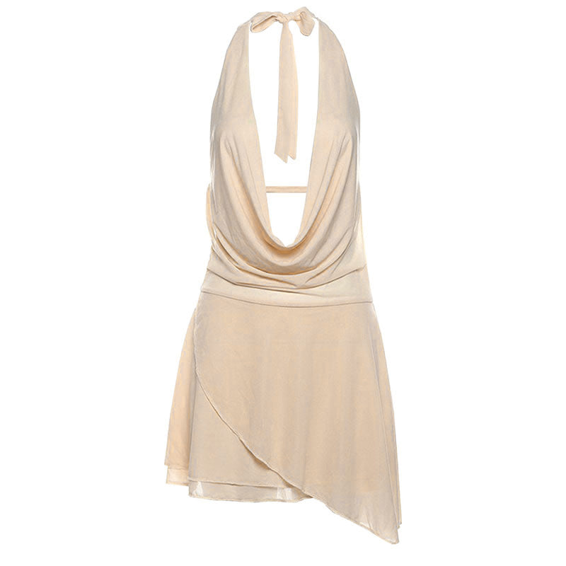 Asymmetrical Halter V-Neck Low Back Dress 10