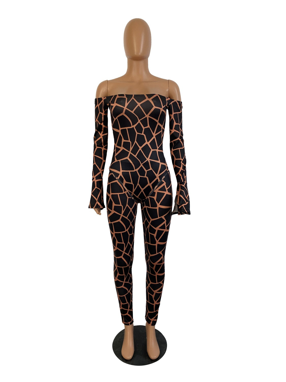 Women Long Sleeve Printed Bodysuit and Pant Two-piece Set 33