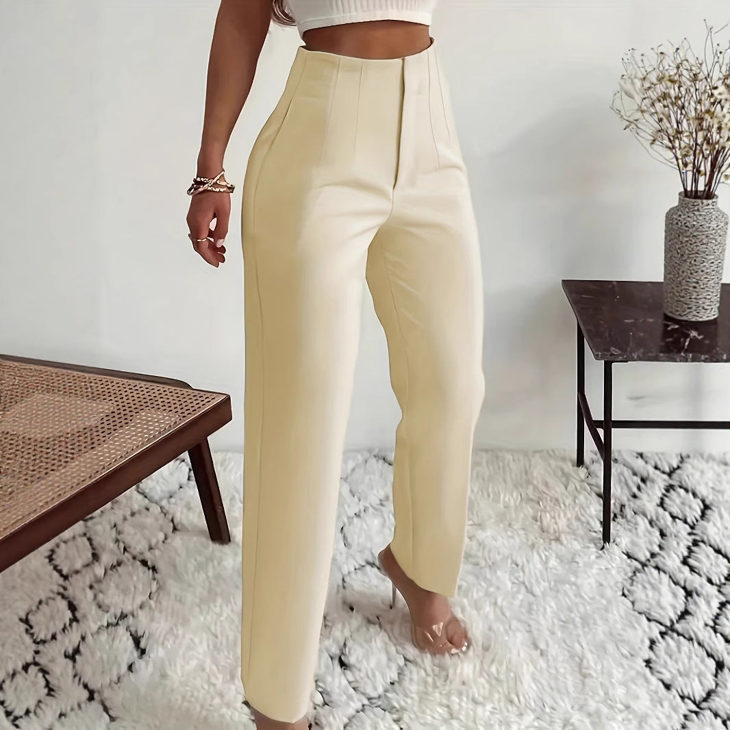Women's Summer Pleated Casual High-Waist Solid Color Slim Pants 11
