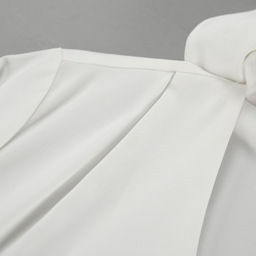 Women white sexy Turndown Collar long-sleeved hollow chiffon shirt 14