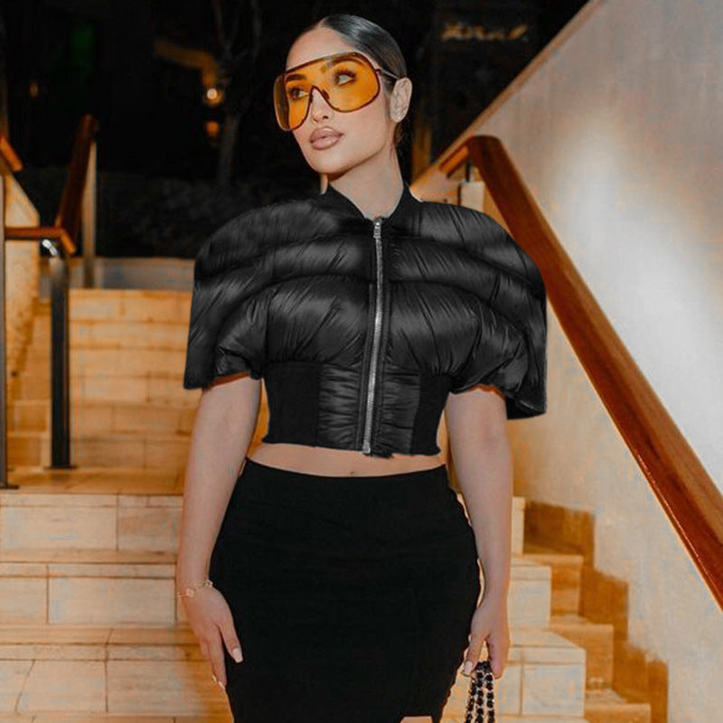 Women's Autumn Short Sleeve Slim Waist Cotton Padded Jacket 5