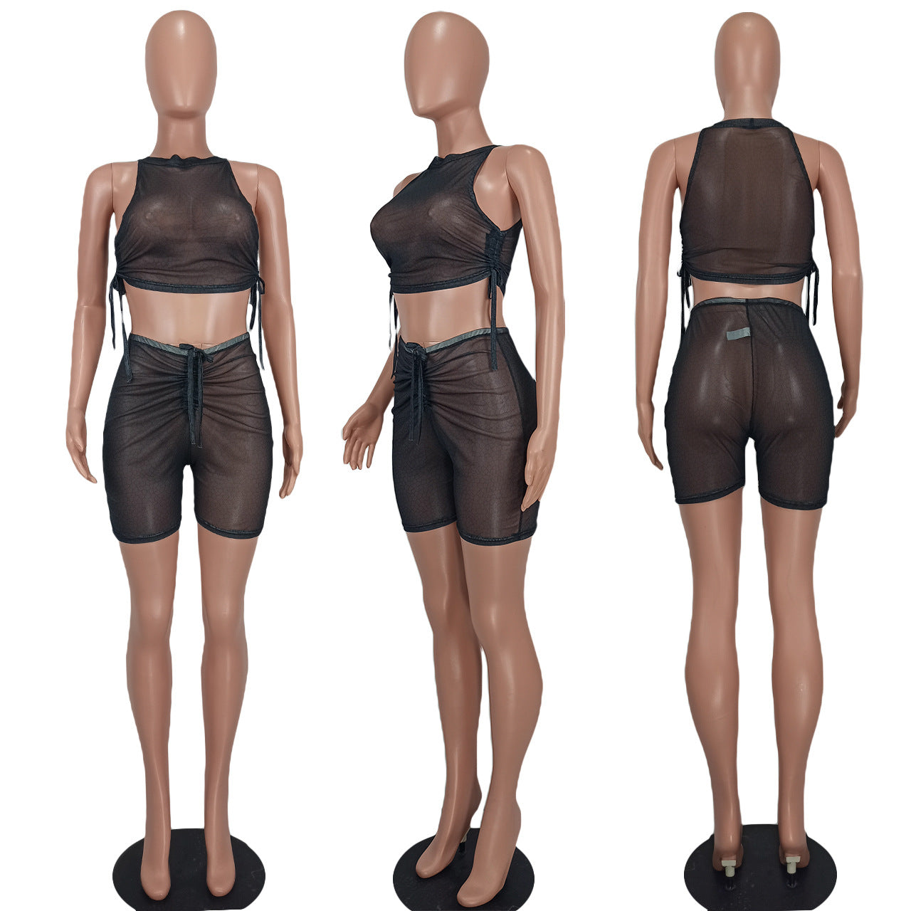 Women's Sexy Print See-Through Drawstring Dress 8