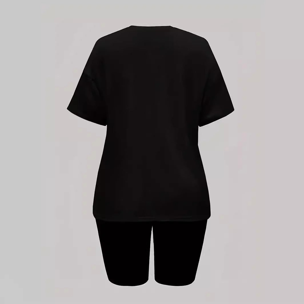 Women's Letter Print Round Neck Casual Two-Piece Shorts Set 7