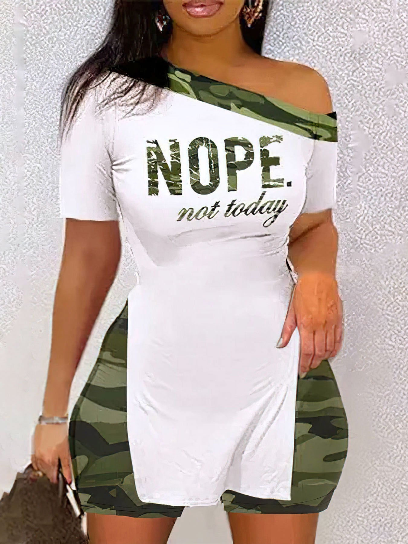 Women Camouflage Off Shoulder T-Shirt Shorts Two Piece Set 3