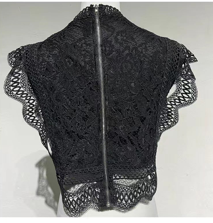 Women Summer Sexy Hollow Solid Lace Top 5