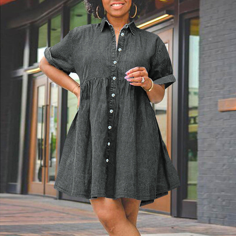 Women Denim Short Sleeve Puff Dress 4