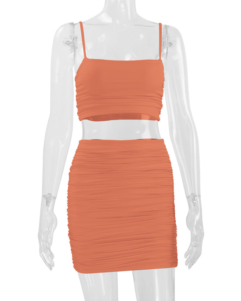 Sexy Camisole Ruched Bodycon Skirt Two-Piece Set For Women 40