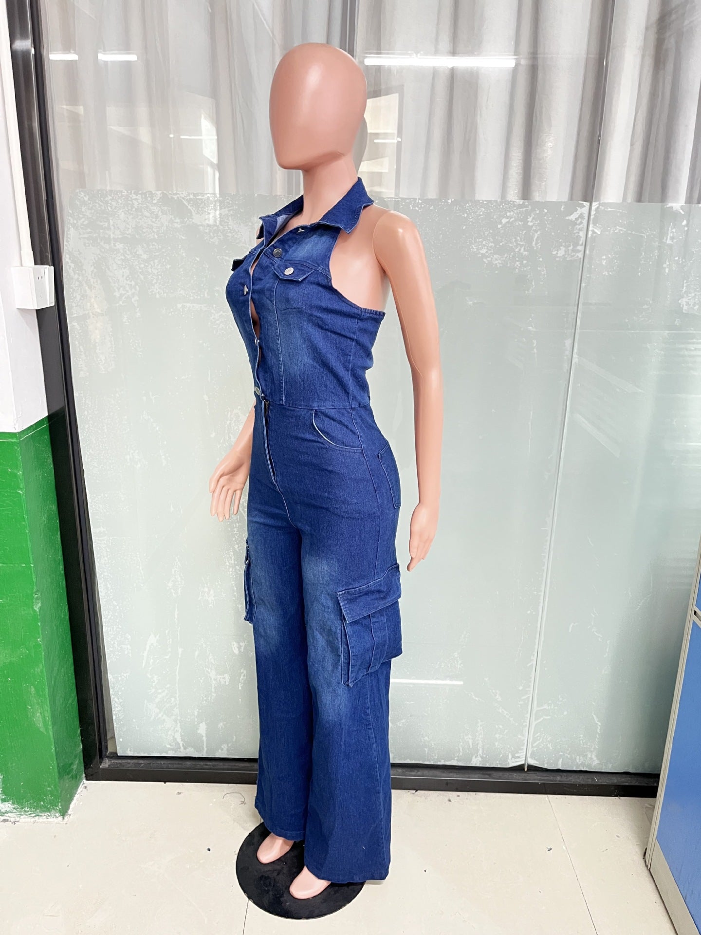 Women stretch denim jumpsuit 7