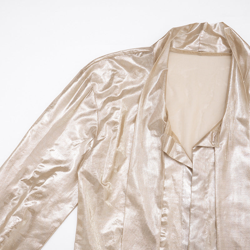 Women's Sexy Sheer Lace-Up Long Sleeve Top & Tight Fitting Bodycon Mini Skirt Two-Piece Set 14