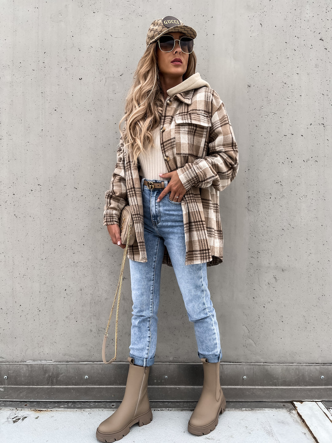 Winter Women's Outerwear Fashionable Hooded Plaid Coat 12