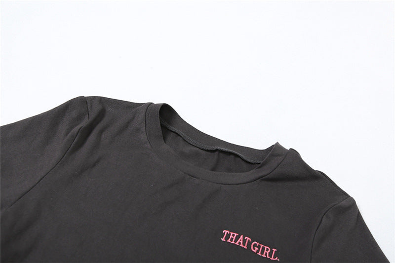 Women Round Neck Embroidered Short Sleeve T-Shirt And Tassel Pant Two Piece Set 9