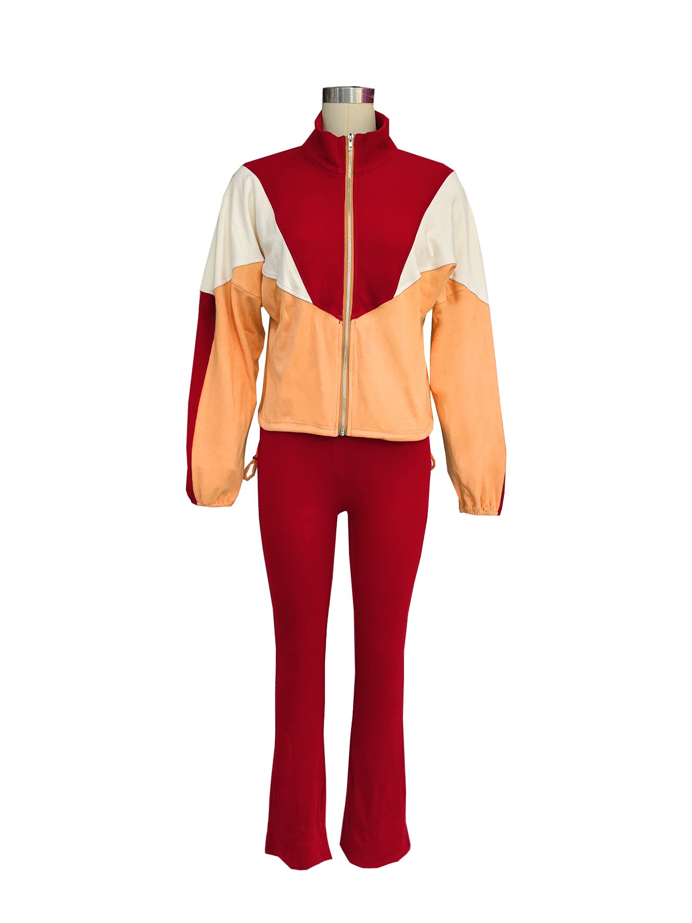 Women color matching zipper top and pant sports two piece set 17