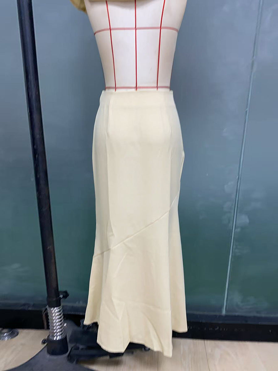 Women summer solid vest fishtail skirt two-piece set 11