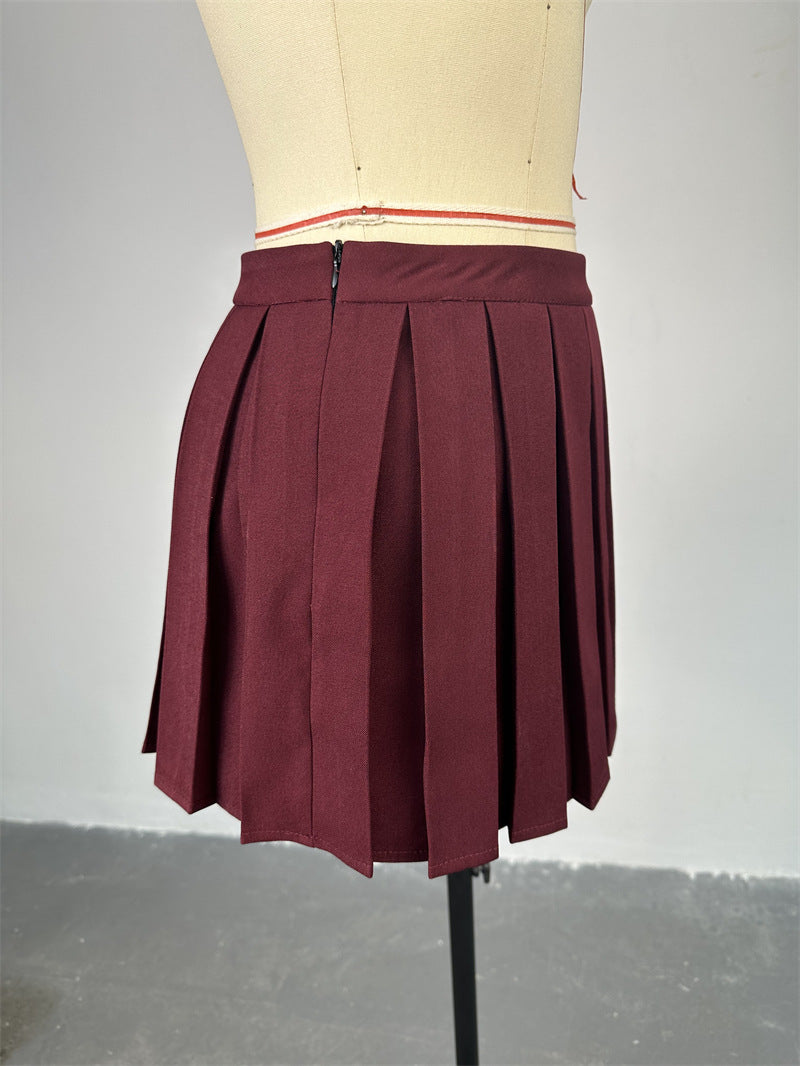 Women summer off-the-shoulder double-breasted Top and pleated Skirt two-piece set 13