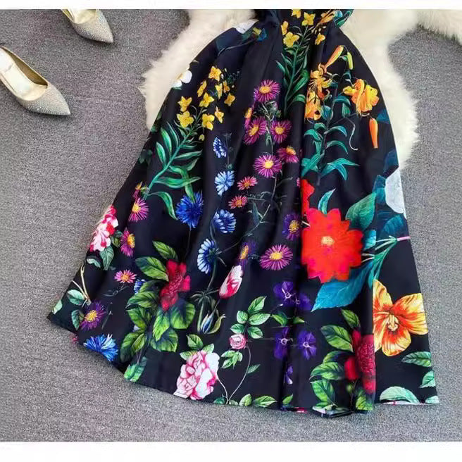 Women French Sleeveless Backless Printed Dress 4