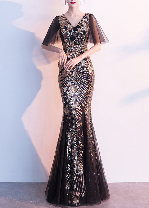 Women Gold Ladies Long Sequins Evening Dress Banquet Mermaid Dress