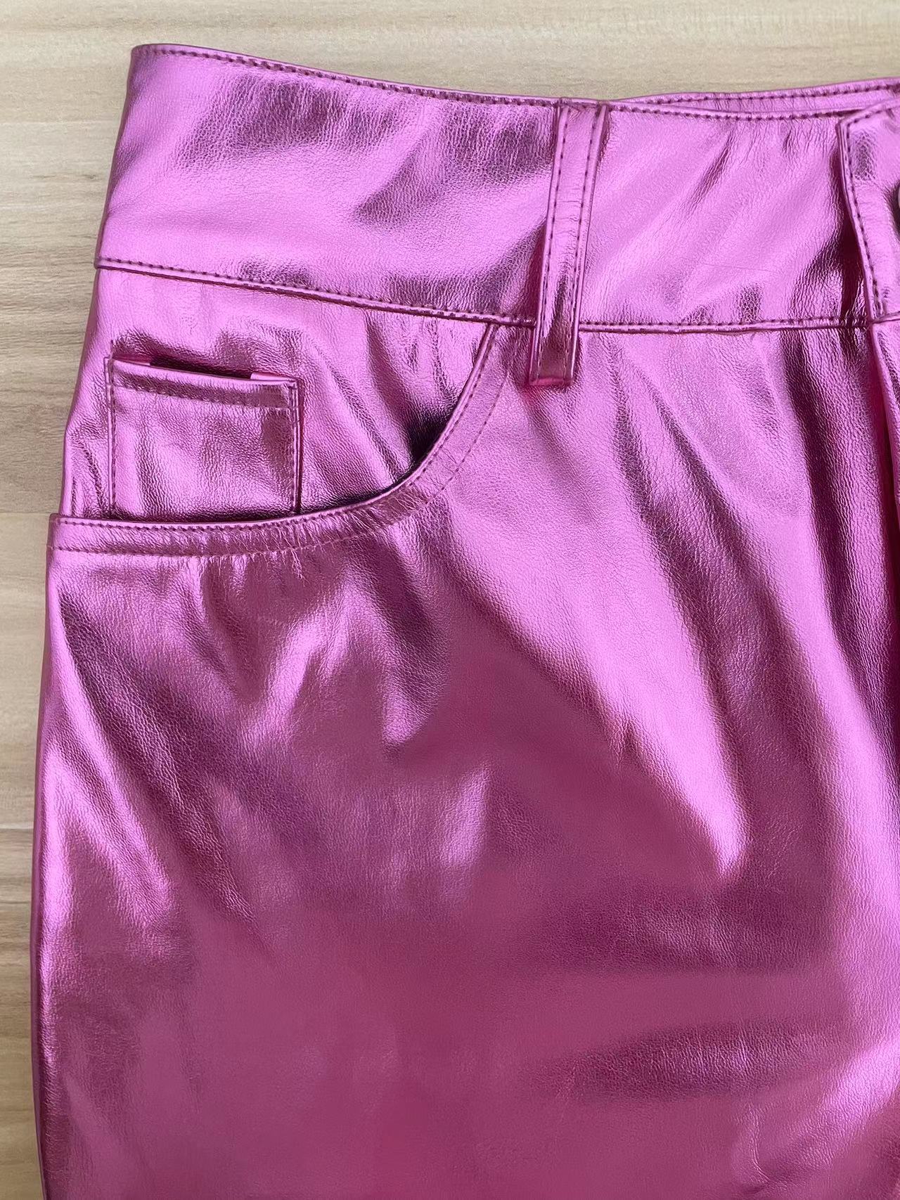 Women's Spring And Winter Metallic Bell Bottom Casual Long Leather Pants 13