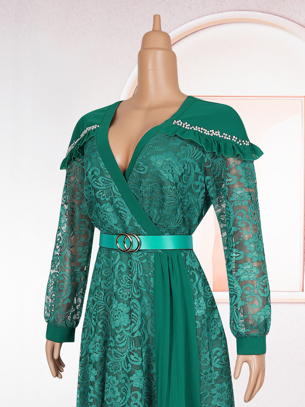 Plus Size Women Patchwork Lace Elegant Maxi Dress 15