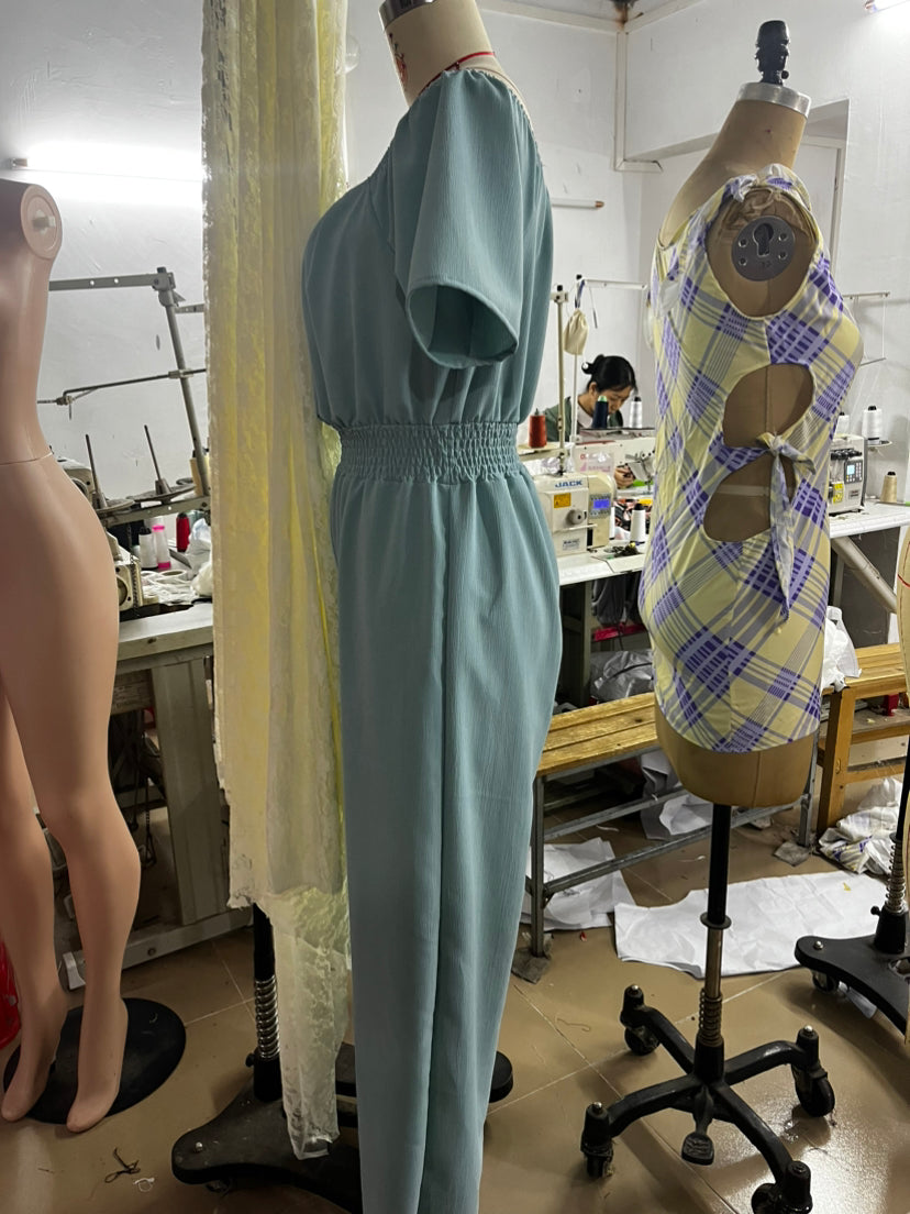 Women Off Shoulder V Neck Loose Straight Jumpsuit 27