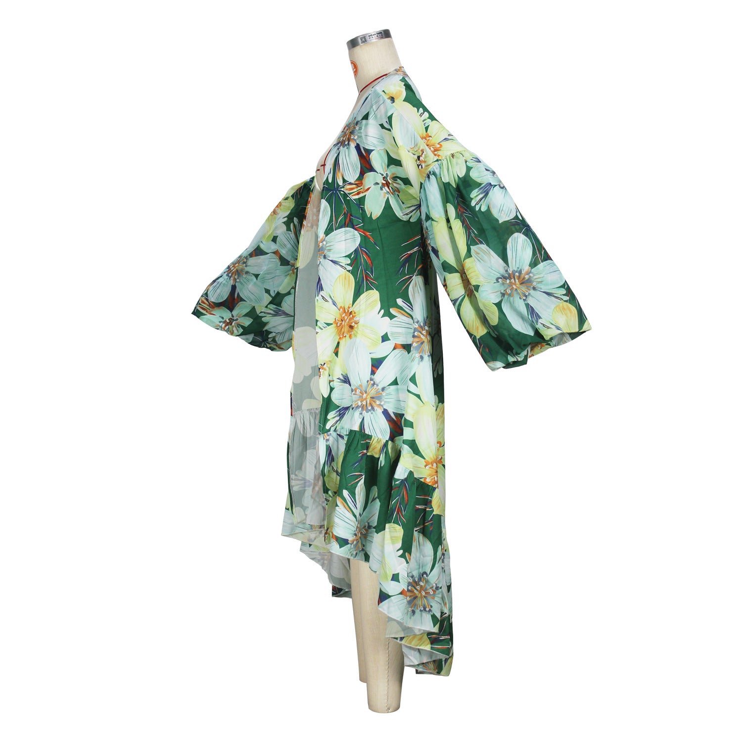 Casual Spring and Autumn Women's Lantern Sleeve Irregular Long Printed Coat 7