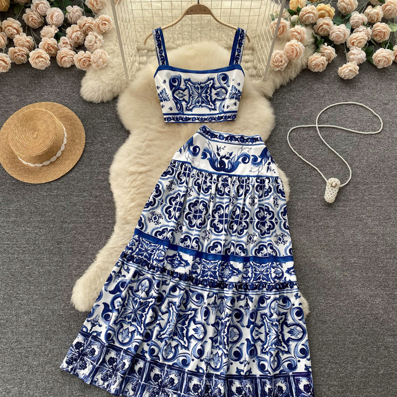 Women Summer Printed Camisole + Skirt Two-piece Set 26