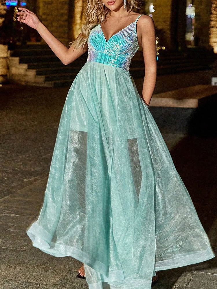 Summer Sexy Elegant Sequin Patchwork Formal Party Evening Dress 5
