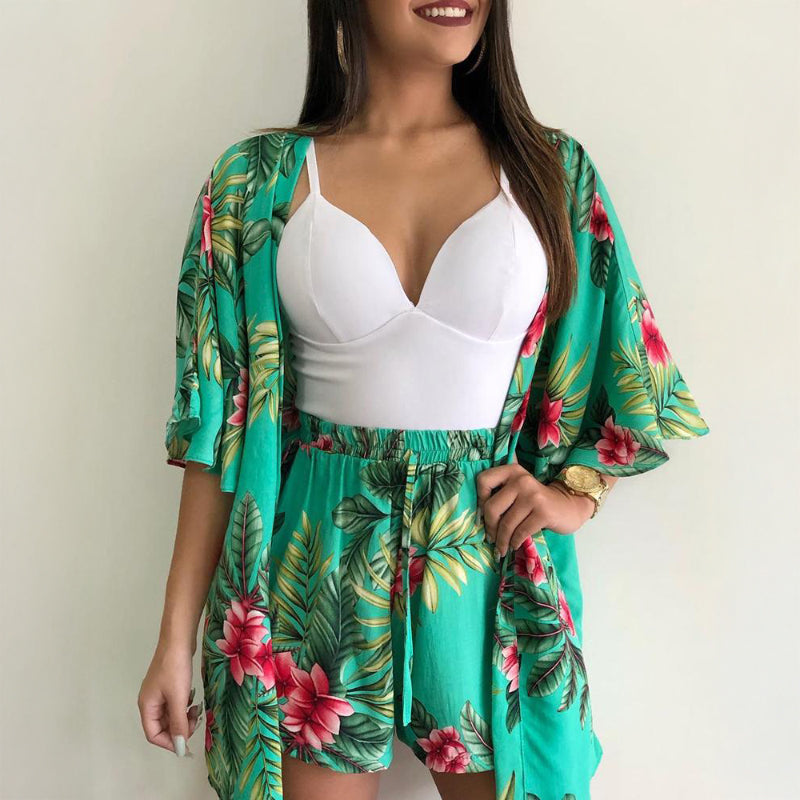 Plant Print Two-Piece Shorts Set 3