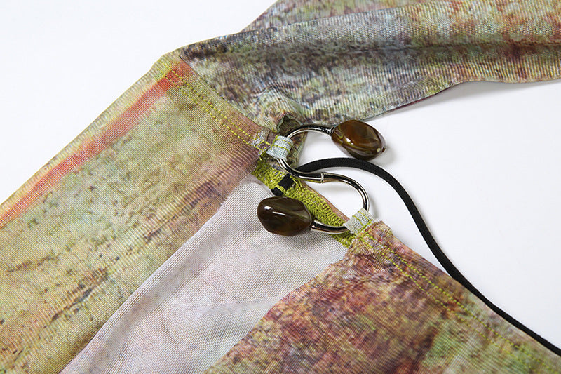 Summer Women's Sexy Hollow Fashion Print Strap Slit Long Dress 14