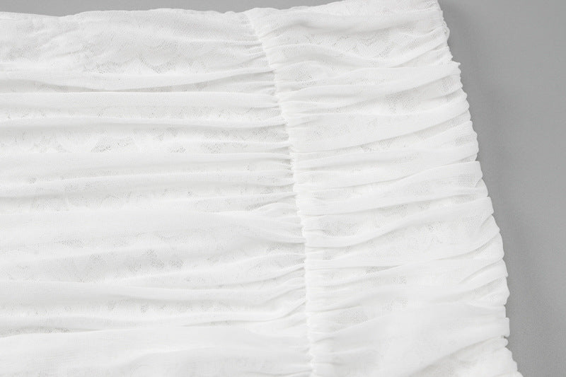 Women Autumn Sexy Bell Bottom Sleeve Crop Top Gathered Skirt Two-piece Set 17