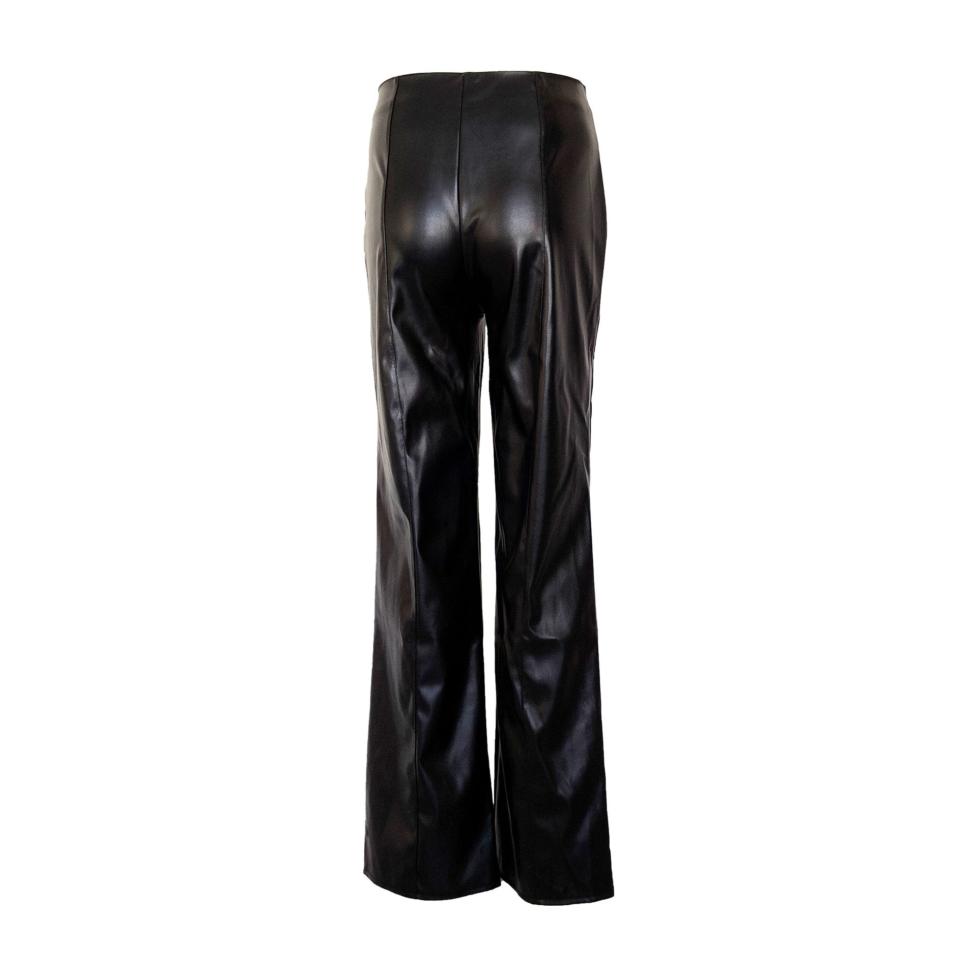 Autumn Women's Cool Pu Tie-Up High Waist Slit Leather Pants 9