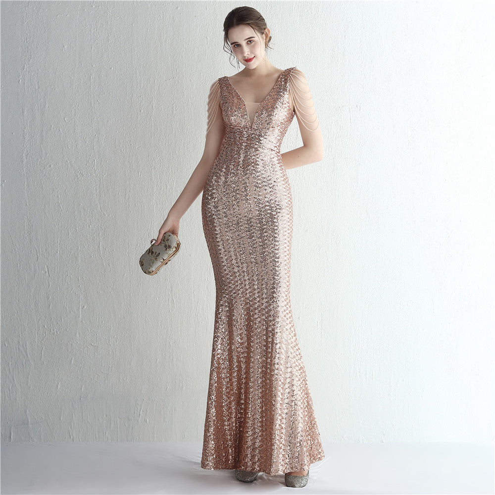 Plus Size Women Plus Size Sequins Formal Party Maxi Evening Dress 5