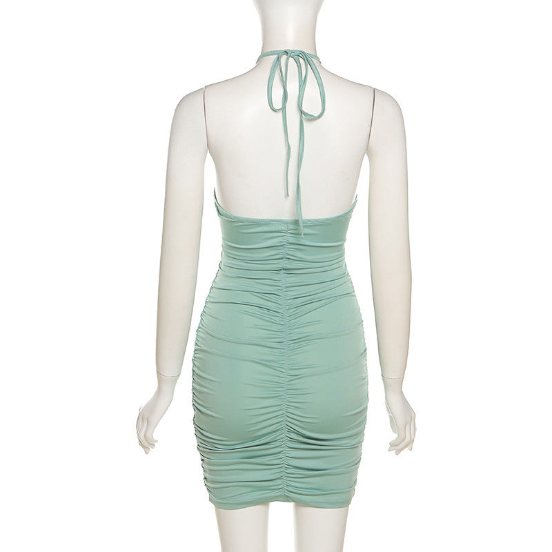 Fall Women's Fashion Halter Neck Sexy Cutout Low Back Slim Bodycon Dress 22