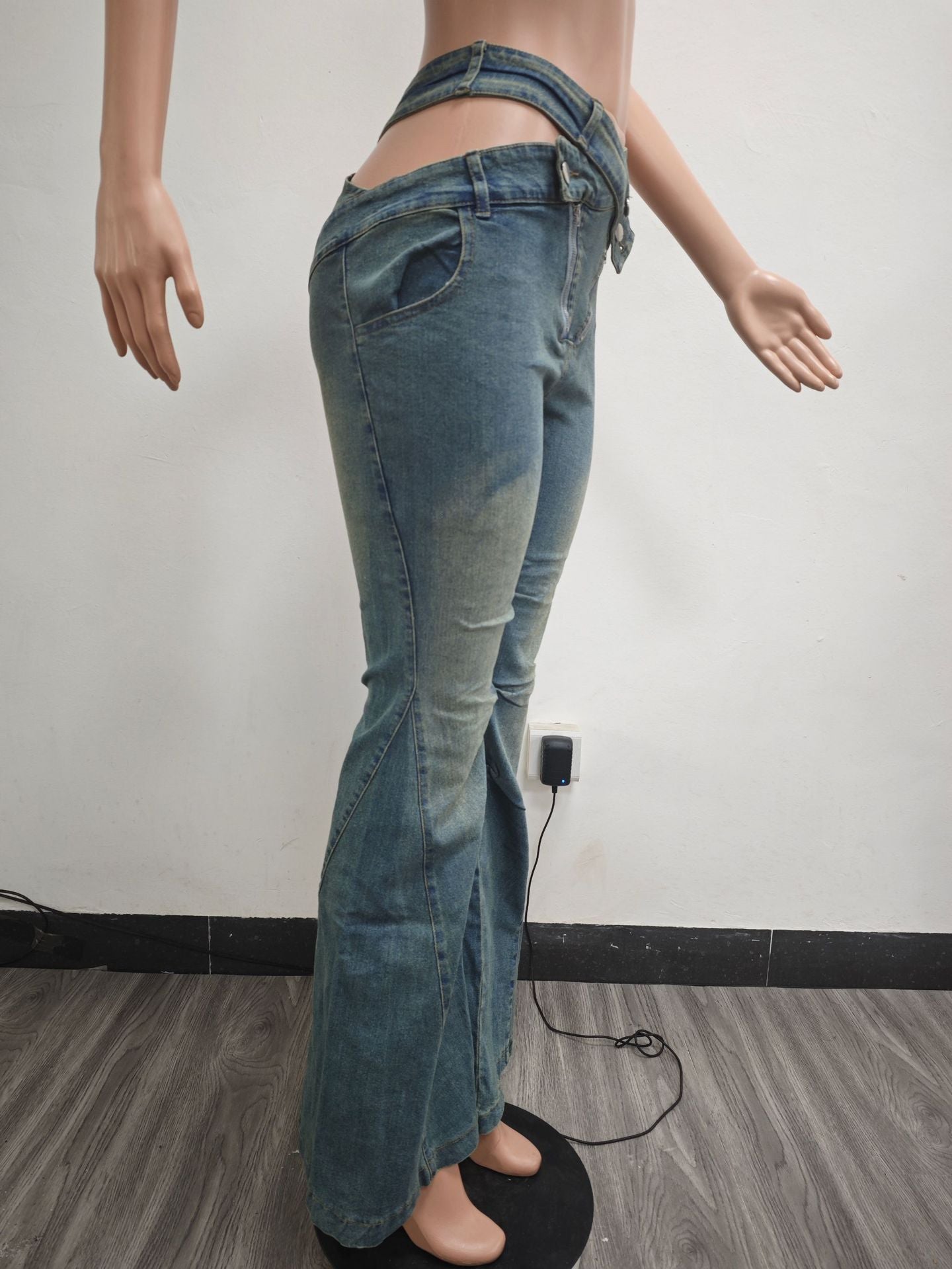 Women's fashion sexy zipper micro Bell Bottom Denim pants 6