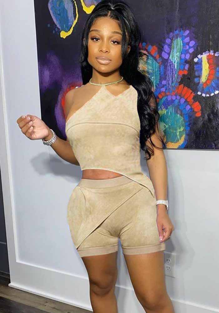 Women Casual Irregular Top and Shorts Two-piece Set