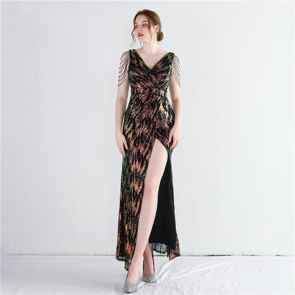 Women Sequined Sequins Long Evening Dress 7