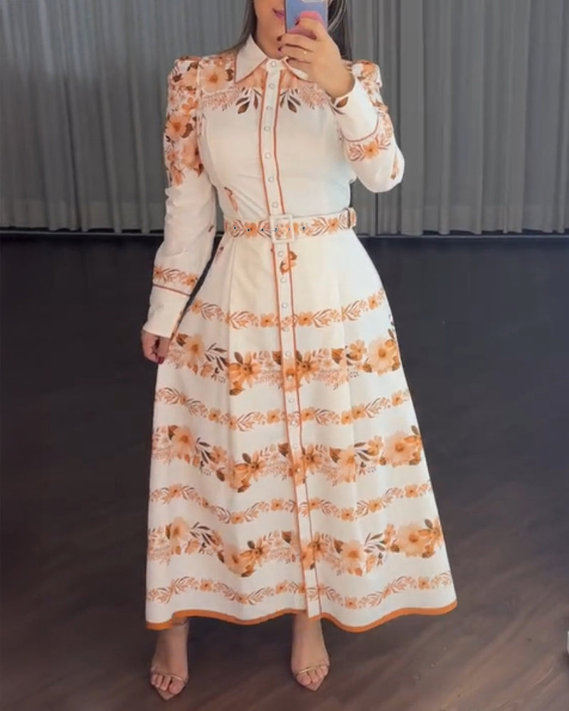 Summer Holidays Printed Three-quarter Sleeve Lace-Up Shirt Maxi Dress 4