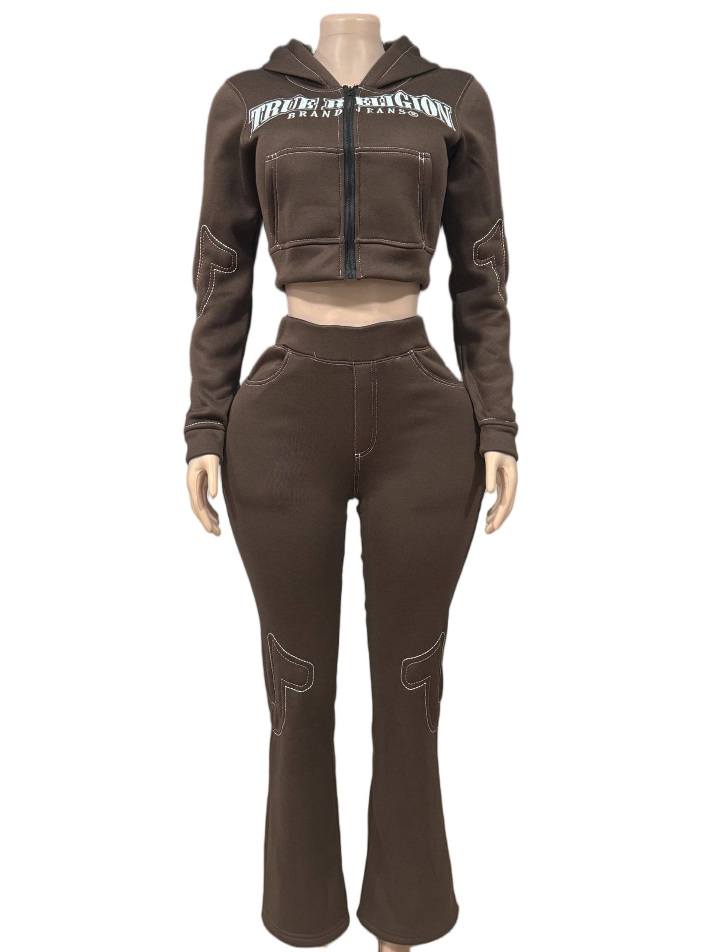 Women casual embroidered sports hoodies two-piece top and pant